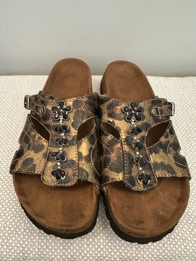 Betula Birkenstock Sandals Women’s 8 EU 39 Leopard Animal Print Beaded Embellish
